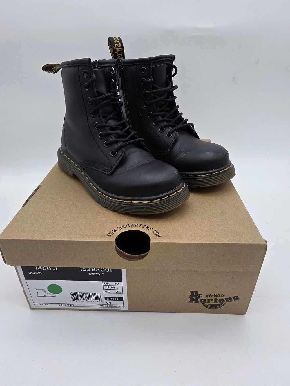 Dr. Martens Black Leather Lace-Up Ankle Boots 1460 Softy T Sz 11 Toddler